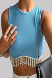 RAROVE-buissnes casual outfits woman casual spring summer outfits tank tops Sexy Solid Tassel Beaded O Neck Tops
