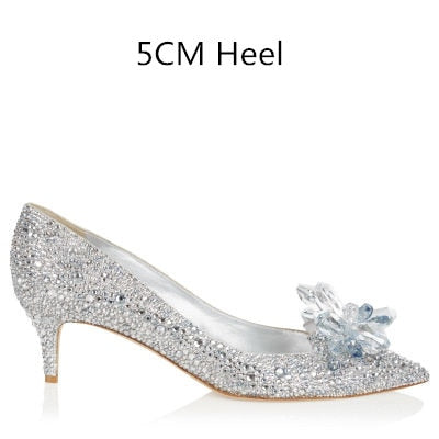 2023 Rhinestone High Heels Women Pumps Newest Cinderella Shoes Pointed toe  Woman Crystal Party Wedding Shoes 1cm/5cm/7cm/9cm