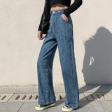 Rarove Woman Jeans High Waist Wide Leg Denim Clothing Blue Jeans Vintage Quality Fashion Straight Pants Plus velvet thickening