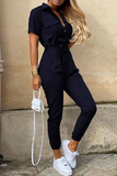 RAROVE-Spring Casual Outfit Summer Outfit Ins Style Casual Solid Buckle With Belt Turndown Collar Jumpsuits(12 Colors)
