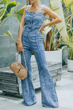 RAROVE-Spring Casual Outfit Summer Outfit Ins Style Casual Street Solid Split Joint Buckle Square Collar Boot Cut Jumpsuits
