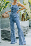 RAROVE-Spring Casual Outfit Summer Outfit Ins Style Casual Street Solid Split Joint Buckle Square Collar Boot Cut Jumpsuits