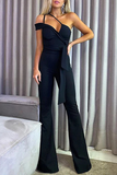 RAROVE-Spring Casual Outfit Summer Outfit Ins Style Sexy Solid Hollowed Out One Shoulder Boot Cut Jumpsuits