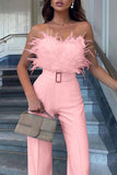RAROVE-Spring Casual Outfit Summer Outfit Ins Style Sexy Feathers With Belt Strapless Jumpsuits(5 Colors)