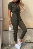 RAROVE-Spring Casual Outfit Summer Outfit Ins Style Casual Daily Solid Frenulum With Belt Turndown Collar Regular Jumpsuits