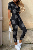 RAROVE-Spring Casual Outfit Summer Outfit Ins Style Casual Print Patchwork Turndown Collar Regular Jumpsuits