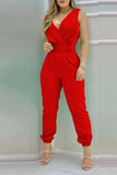 RAROVE-Spring Casual Outfit Summer Outfit Ins Style Sexy Casual Solid Backless With Belt V Neck Regular Jumpsuits(6 Colors)