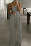 RAROVE-Spring Casual Outfit Summer Outfit Ins Style Casual Simplicity Solid Asymmetrical Solid Color One Shoulder Loose Jumpsuits