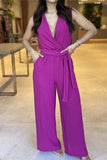 RAROVE-Spring Casual Outfit Summer Outfit Ins Style Sexy Elegant Solid With Belt V Neck Regular Jumpsuits