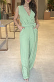 RAROVE-Spring Casual Outfit Summer Outfit Ins Style Sexy Elegant Solid With Belt V Neck Regular Jumpsuits