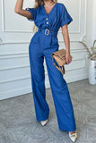 RAROVE-Spring Casual Outfit Summer Outfit Ins Style Work Street Solid With Belt V Neck Regular Jumpsuits