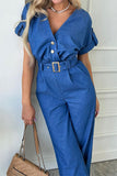 RAROVE-Spring Casual Outfit Summer Outfit Ins Style Work Street Solid With Belt V Neck Regular Jumpsuits