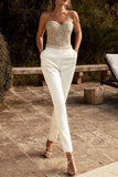 RAROVE-Spring Casual Outfit Summer Outfit Ins Style Sexy Solid Embroidered Sequins Patchwork Strapless Regular Jumpsuits