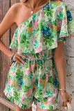 RAROVE-Spring Casual Outfit Summer Outfit Ins Style Elegant Floral Flounce Oblique Collar Loose Rompers(No Belt)
