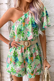 RAROVE-Spring Casual Outfit Summer Outfit Ins Style Elegant Floral Flounce Oblique Collar Loose Rompers(No Belt)