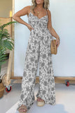 RAROVE-Spring Casual Outfit Summer Outfit Ins Style Casual Vintage Print Flowers Fold V Neck Loose Jumpsuits