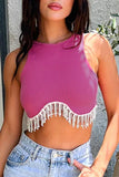 RAROVE-buissnes casual outfits woman casual spring summer outfits tank tops Sexy Solid Tassel Beaded O Neck Tops