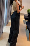 RAROVE-Spring Casual Outfit Summer Outfit Ins Style Casual British Style Striped Print Hollowed Out Backless Halter Regular Jumpsuits
