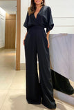 RAROVE-Spring Casual Outfit Summer Outfit Ins Style Elegant Solid Frenulum Backless V Neck Loose Jumpsuits