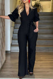 RAROVE-Spring Casual Outfit Summer Outfit Ins Style Casual Solid Frenulum V Neck Regular Jumpsuits