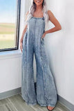 RAROVE-Spring Casual Outfit Summer Outfit Ins Style Casual Street Solid Patchwork Backless Square Collar Sleeveless Loose Denim Jumpsuits