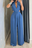RAROVE-Spring Casual Outfit Summer Outfit Ins Style Casual Solid Hollowed Out Turndown Collar Skinny Jumpsuits