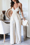 RAROVE-Spring Casual Outfit Summer Outfit Ins Style Casual Solid Pocket Backless V Neck Loose Jumpsuits