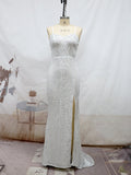 RAROVE-Suspender Sequin Slit Trailing Evening Dress