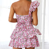 RAROVE-Fashion Floral One Shoulder Dress