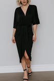 RAROVE-Summer Dresses fashion classy Ruched V Neck Bat Slit Wrap Dress