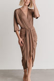 RAROVE-Summer Dresses fashion classy Ruched V Neck Bat Slit Wrap Dress
