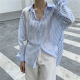 RAROVE-Casual Spring Outfits Summer Vacation Looks Spring Shirt Female Womens Blouse Summer Women Blouses stripe  Maxi Blusas Casual Elegant Vintage Long Sleeve Cotton Oversize