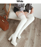 Sexy Lace Thigh High Boots For Plus Size Women Platform Shoes Over The Knee Boots Stretch Fabric Black Leather Winter New