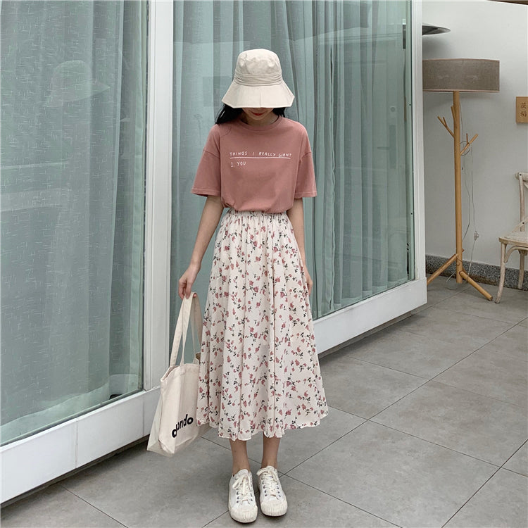 RAROVE Graduation Gift Back to School Season Vintage Floral Print A-line Pleated Long Skirts Summer Women Korean Skirt Streetwear Drawstring Elastic Waist Midi Skirt0309