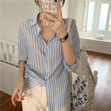RAROVE-Casual Spring Outfits Summer Vacation Looks Spring Shirt Female Womens Blouse Summer Women Blouses stripe  Maxi Blusas Casual Elegant Vintage Long Sleeve Cotton Oversize
