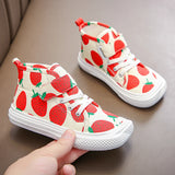 Children High Top Canvas Shoes Girls Cute Strawberry Causal Shoes Kids Spring Autumn Fashion Leisure Shoes #26-37