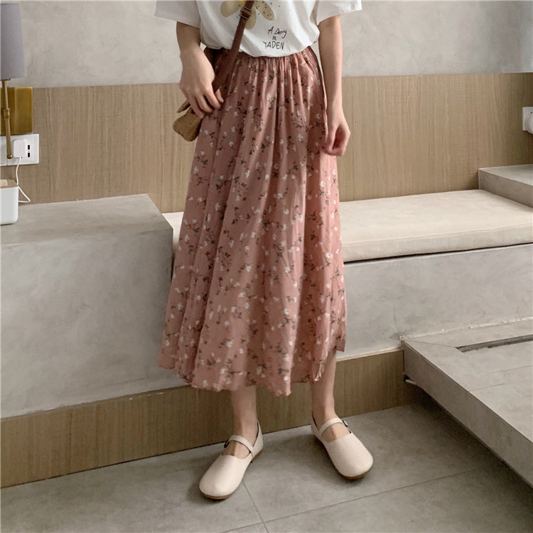 RAROVE Graduation Gift Back to School Season Vintage Floral Print A-line Pleated Long Skirts Summer Women Korean Skirt Streetwear Drawstring Elastic Waist Midi Skirt0309