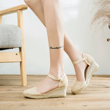 RAROVE- Ladies Linen Wedge Shoes Bohemian Retro Women Summer Comfortable Casual Platforms 6cm Heeled Sandals Handmade