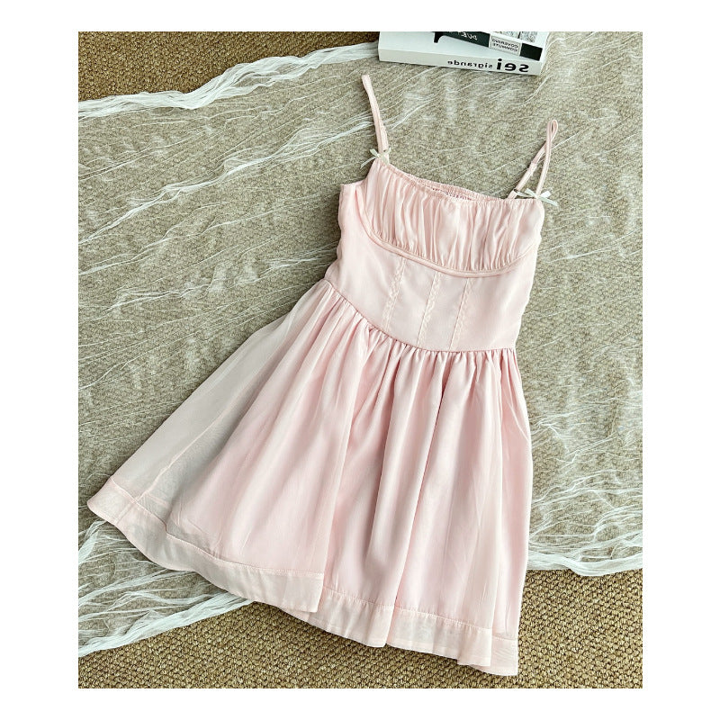 hoco dresses PinYou Korean Swan Dream Large Swing Pleated Bow Holiday Fairy Sling Dress Female 2024 New