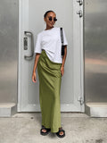 RAROVE-2024 Spring Women's Fashion Imitation Acetate Satin Black Half Skirt French Commuter Satin Draping Fishtail Skirt Long Skirt