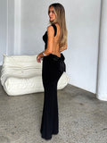 RAROVE-Hot Sale New Sexy Backless Slim Fit Splicing Bow Hip Temperament Long Dress for Women