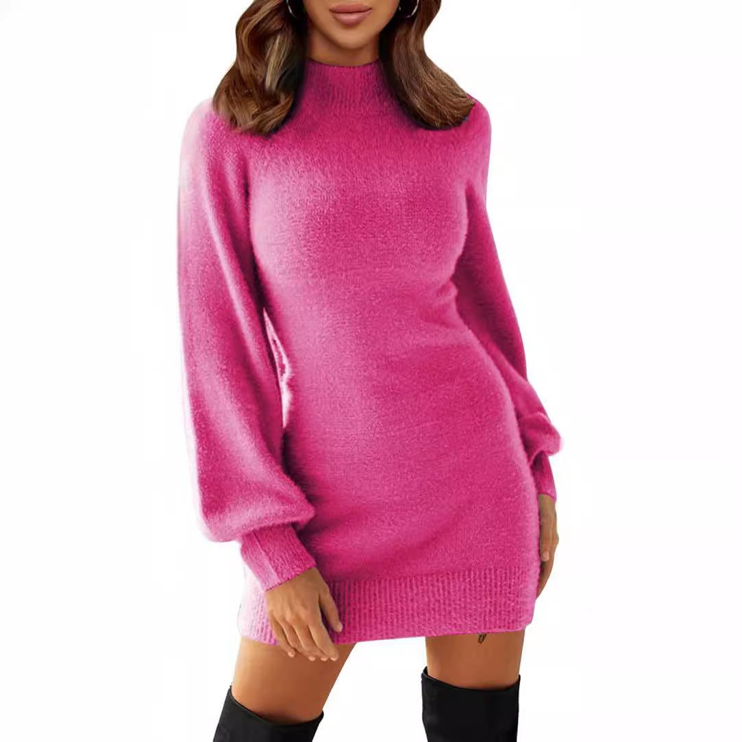 maternity dress 2024 Dress Collar Rib Long Sleeve Tight Pullover Cute Mini Sweater Dress