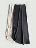 Rarove Women's Side Split Irregular Midi Skirt 2023 Summer New Ladies Elegant Comfortable Solid Color Long Jupe