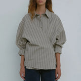 Rarove 2023 New Autumn Female Clothing Casual Loose Irregular Stripe Long Sleeve Shirt Women's Blouse