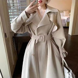 Rarove-Beige Trench Coat Women Long Windbreaker 2023 Autumn Fashion Chic British Style Double Breasted Overcoat Trench Coat For Women