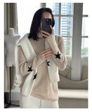 Rarove-Pure cashmere thick high-necked bottoming shirt female gold ingot needle pile collar knitted cuff star sweater