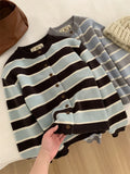 RAROVE-Striped Color Blocking Round Neck Knitted Cardigan For Women, Loose Casual 2024 Spring Sweater
