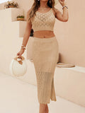 RAROVE-Sexy Hollow Out Knitted Skirts Two Piece Sets Women Summer See Through Mesh Beach Cover-ups Fashion Split Bodycon Skirts Suits