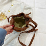 Rarove-Fall/winter vintage suede single shoulder crossbody drawstring bucket bag