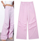 Rarove- New women's clothing American retro umbrella pants women's summer tooling style nylon blended mid-waist mopping casual trousers